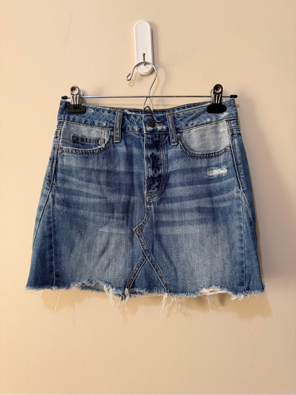 American Eagle Outfitters Distressed Light Blue Denim Mini Skirt